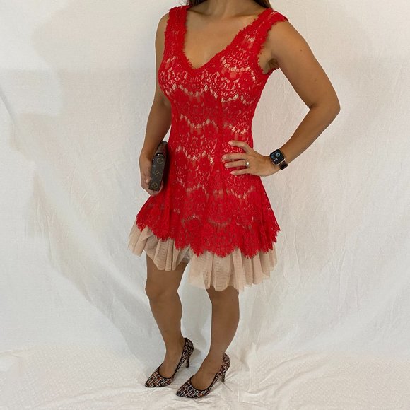 Betsy & Adam Dresses & Skirts - Betsy & Adam Red Lace Tulle Dress Size 2